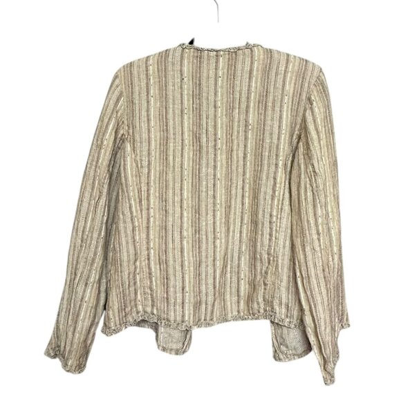 Vintage Linen Blend Womens Jacket Size 18 Neutral Padded Shoulder Textured - Picture 4 of 6